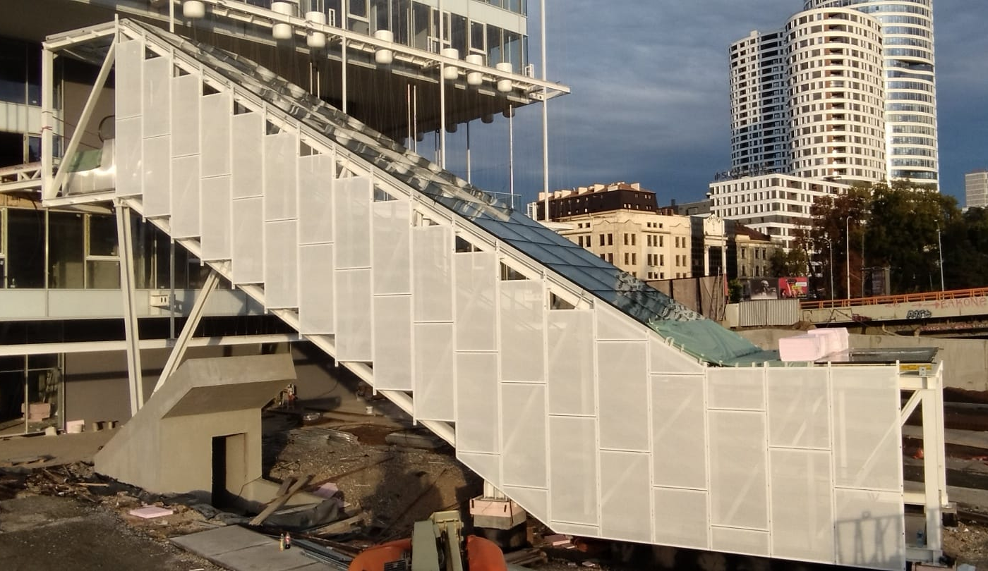 Staircase structure with visible supports; manufacturing-network example